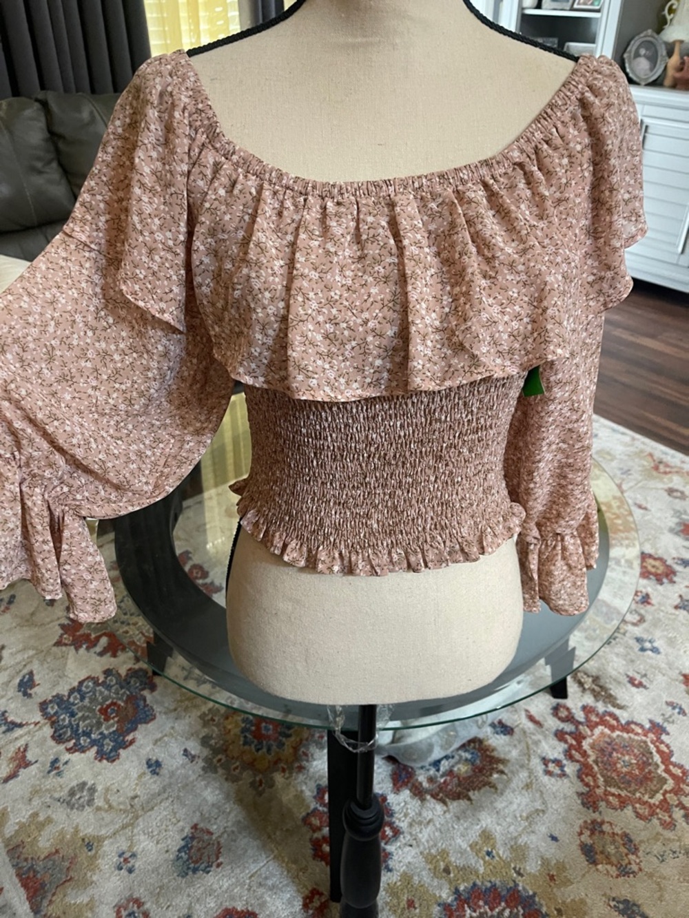 She + Sky Dusty Rose Floral Smocked Off-Shoulder Blouse